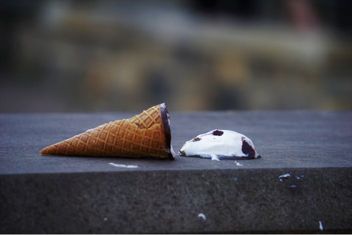 "mistakes" - a photo of ice cream that has fallen from a cone
