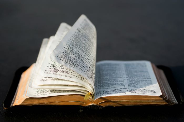 a photo of a Bible, the wind turning its pages