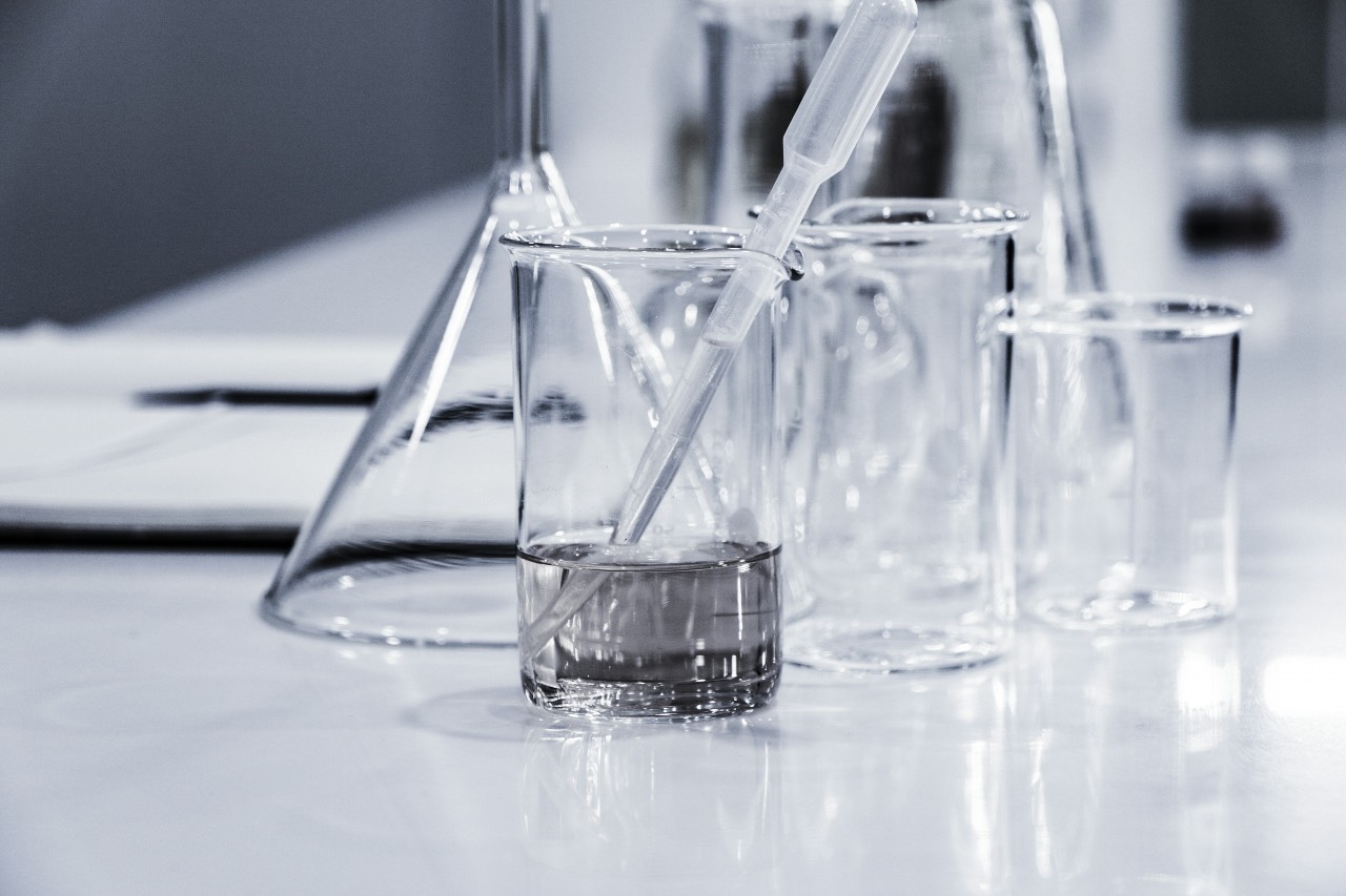 a photo of a beakers in a lab