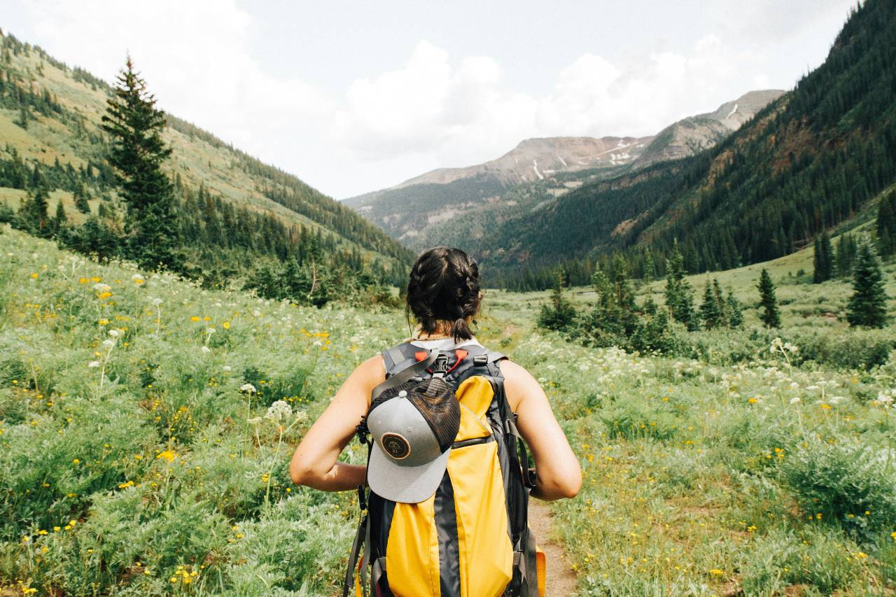 a photo following a person hiking