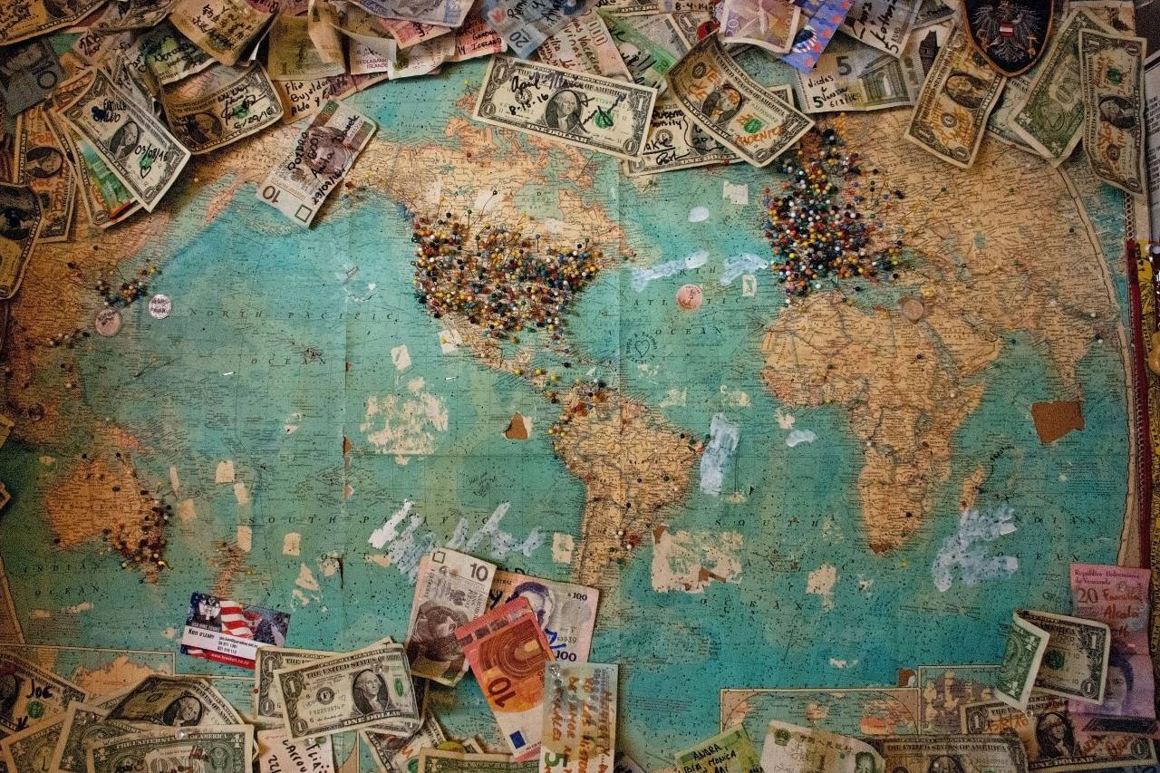 a photo of a map with money around the edges