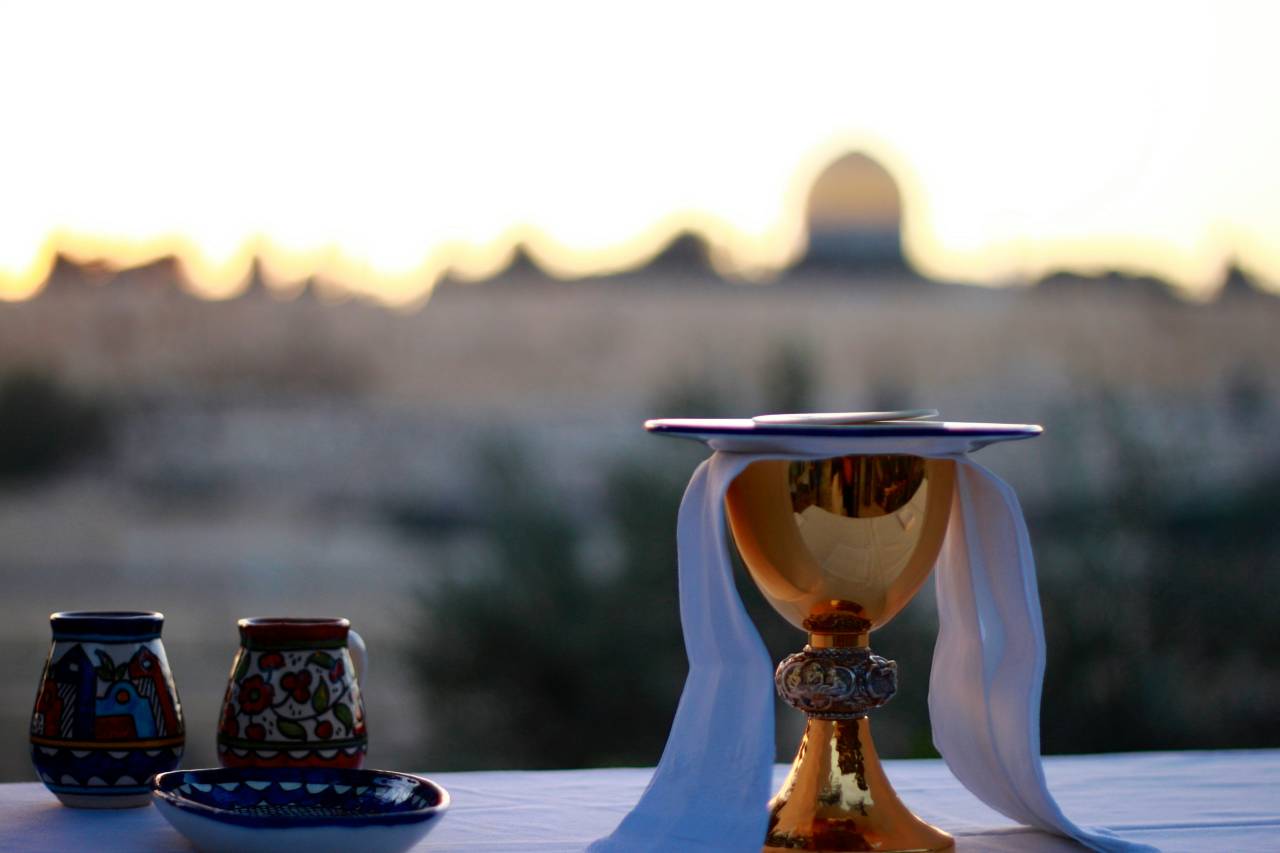 an altar set for the eucharist outside