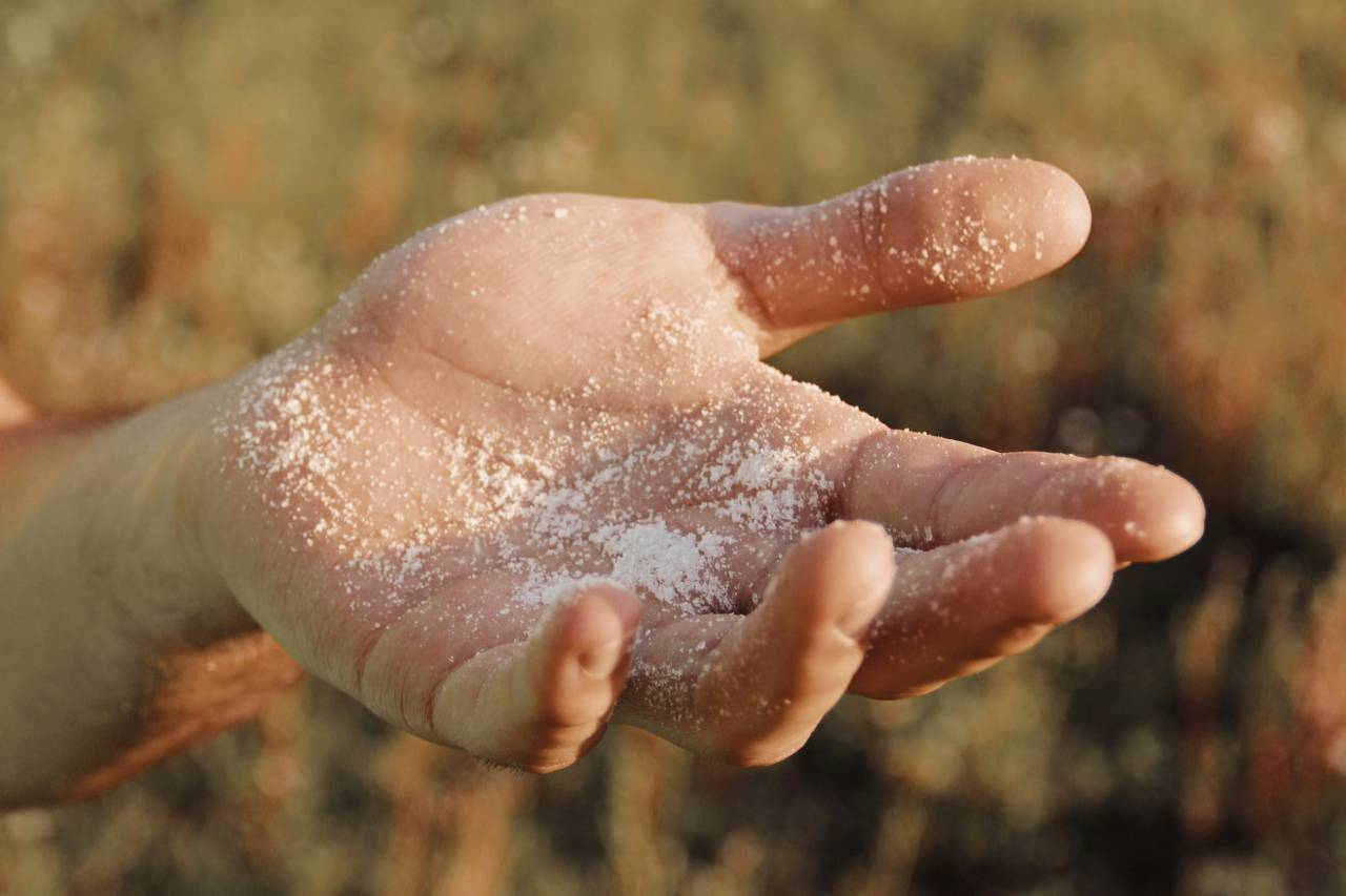 salt on a hand