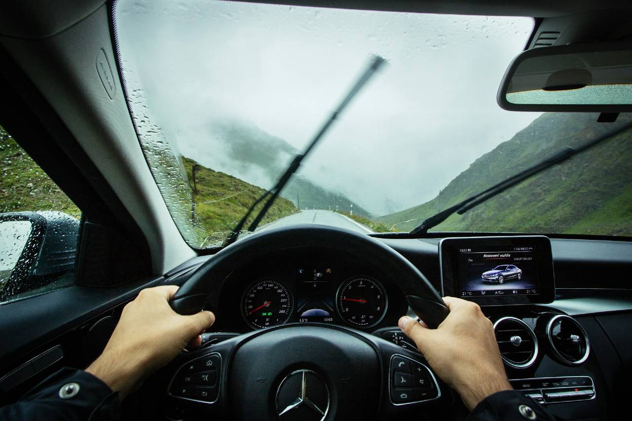 a person driving a car