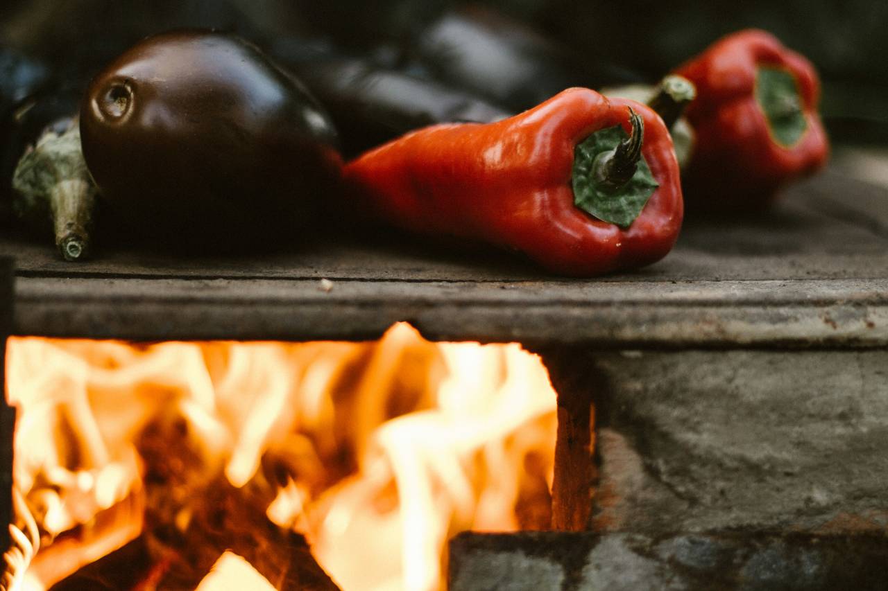 vegetables and a fire