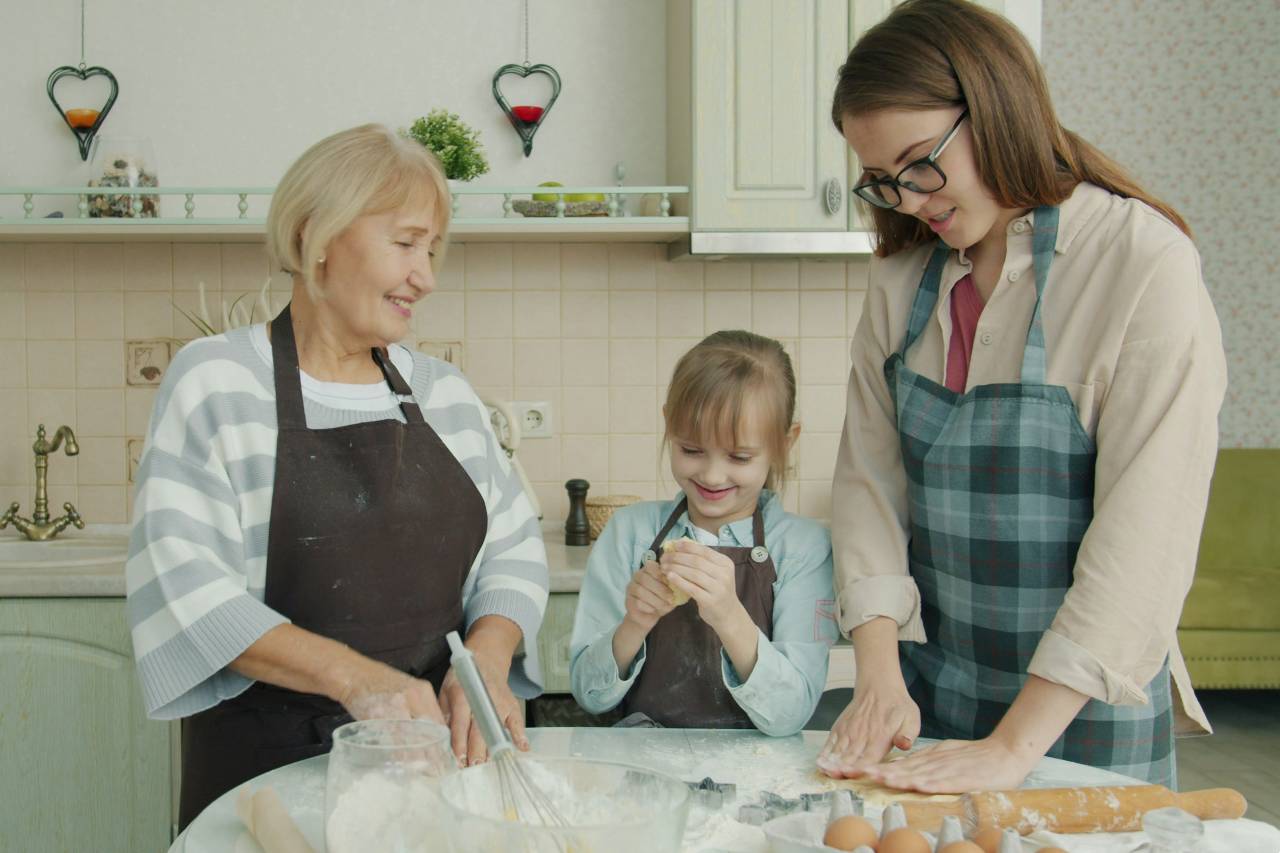 family baking together