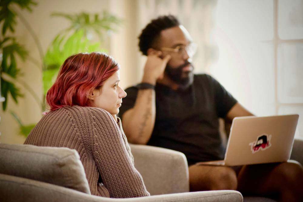 two people listening